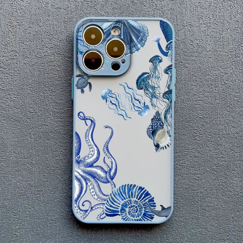 iPhone Case Ocean Wave Frosted with Camera Lens Protection
