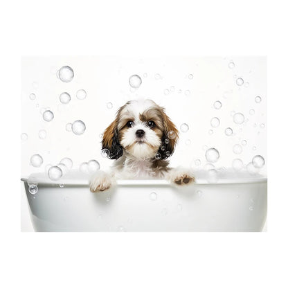 Cute Dog in Bathtub Wall Art Poster – Funny Puppy Canvas Print