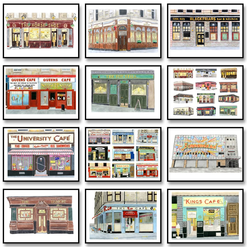 Glasgow Bookshops Wall Art Poster – Watercolor Illustrated Print