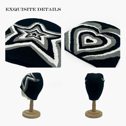 Star Knit Beanie Hat – Color Block Y2K Unisex