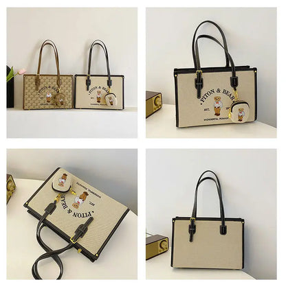 Harajuku Bear Cute Tote Bag Women Vintage Embroidery Chic Casual Shoulder Bags
