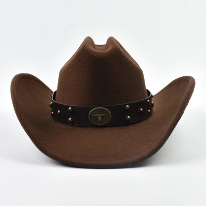 Men Women Vintage Big-Edge Western Cowboy Hat Gentleman Cowgirl Jazz Cloche Church Caps