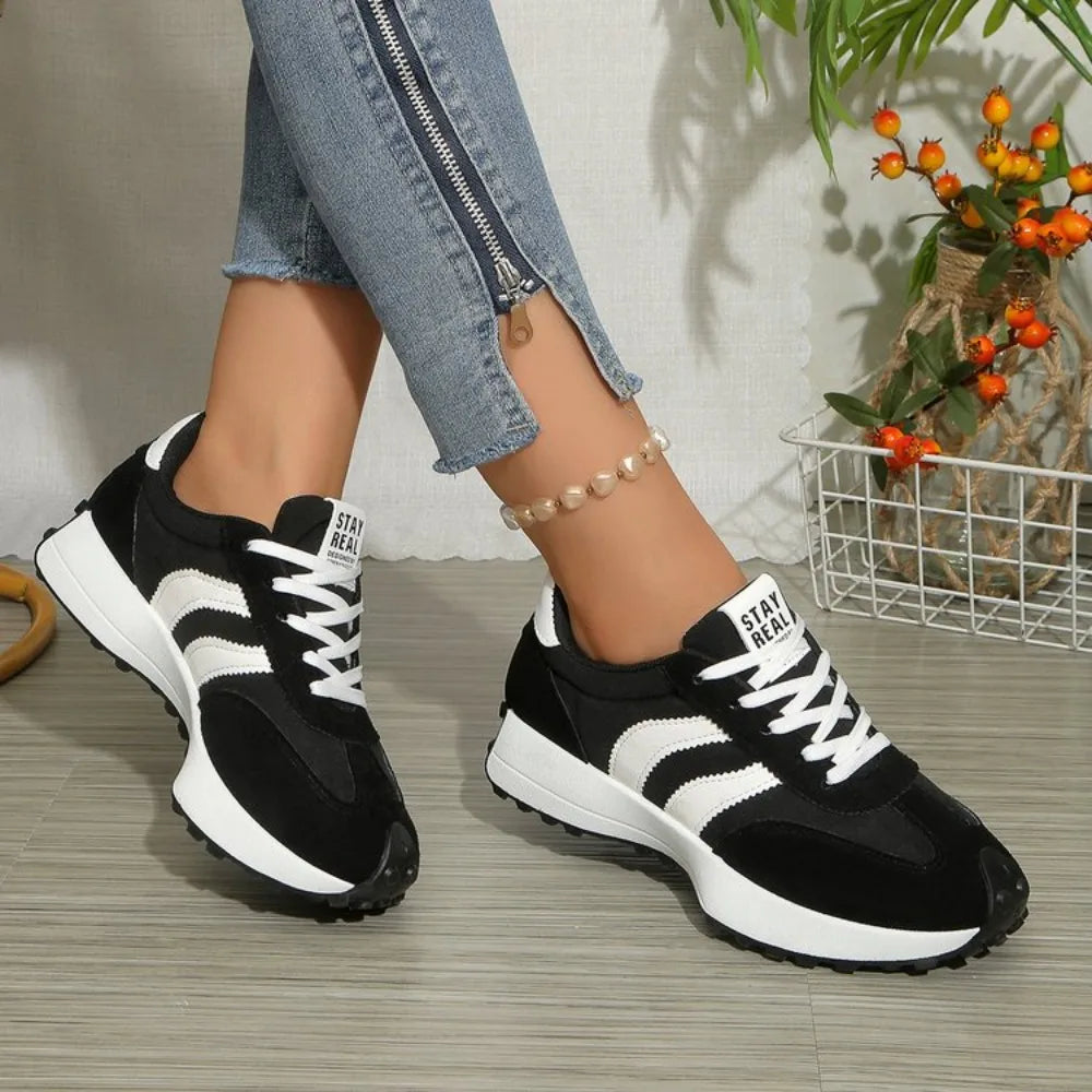 Women's Retro Platform Sneakers – Color Block Thick Sole Casual Running Shoes