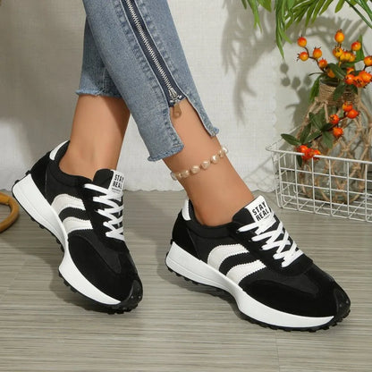 Women's Retro Platform Sneakers – Color Block Thick Sole Casual Running Shoes