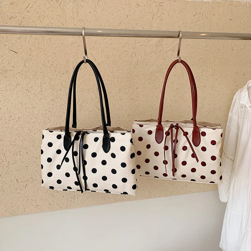 Polka Dot Canvas Tote Bag for Women – Large Shoulder Handbag