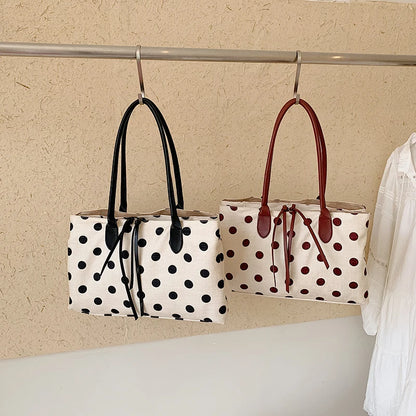 Polka Dot Canvas Tote Bag for Women – Large Shoulder Handbag