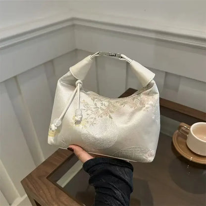 Sweet Embroidery Shoulder Bag Pearl Nylon Texture