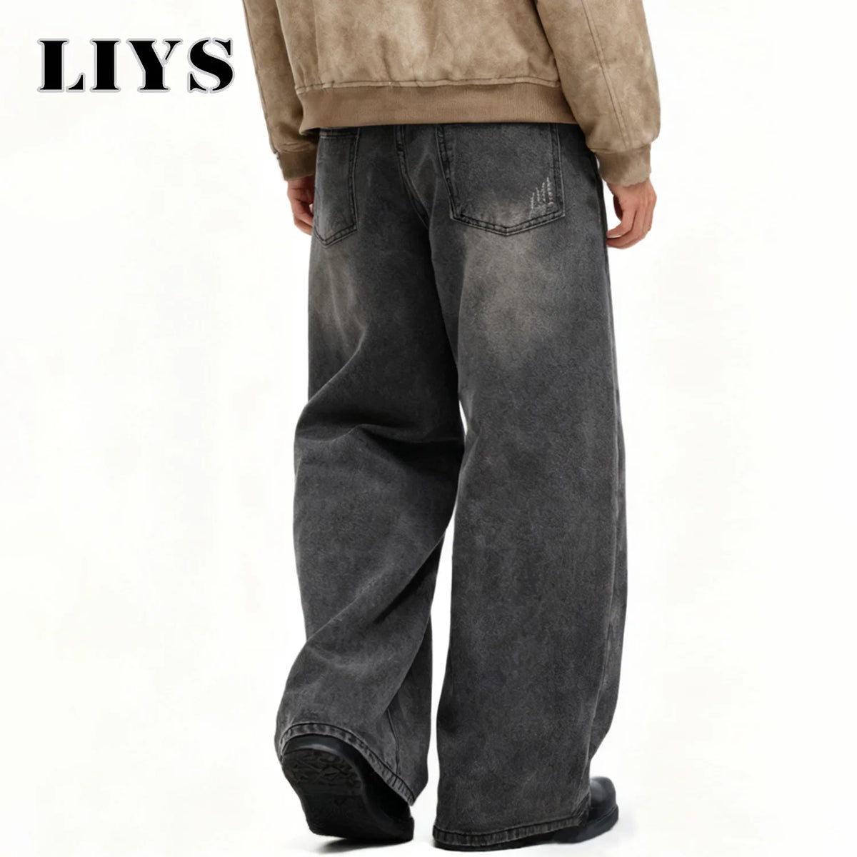 Men S American Retro Gray Baggy Wide Leg Jeans Daily Business Casual Loose Straight Denim Pants Four