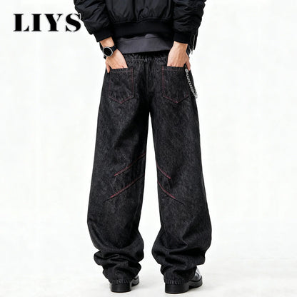 Black Baggy Wide Leg Jeans – Men's Retro Loose Denim