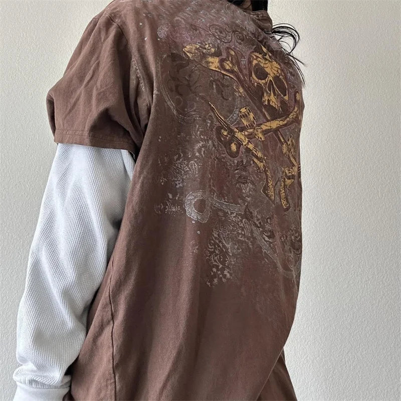 Y2K Grunge Graphic Tee – Women's Vintage Baggy Harajuku Punk Top