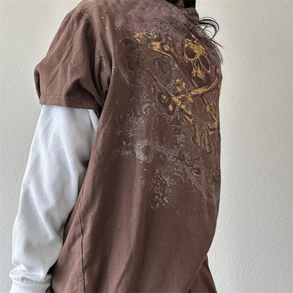 Y2K Grunge Graphic Tee – Women's Vintage Baggy Harajuku Punk Top