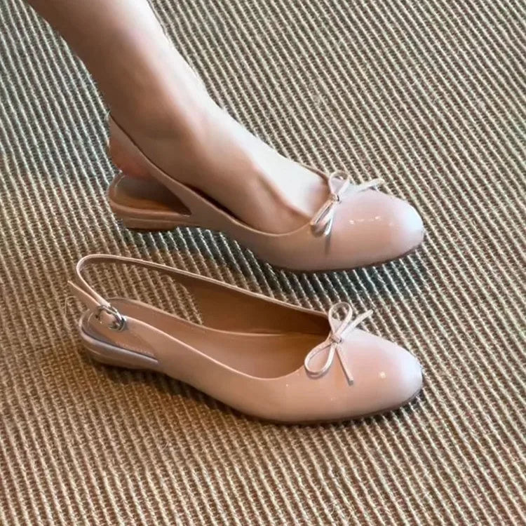 Bow Slingback Flats – Velvet Round Toe Women's Sandals