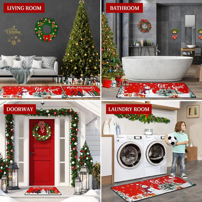 Christmas Kitchen Rug Set 2-Piece – Red Buffalo Plaid Holiday Mat
