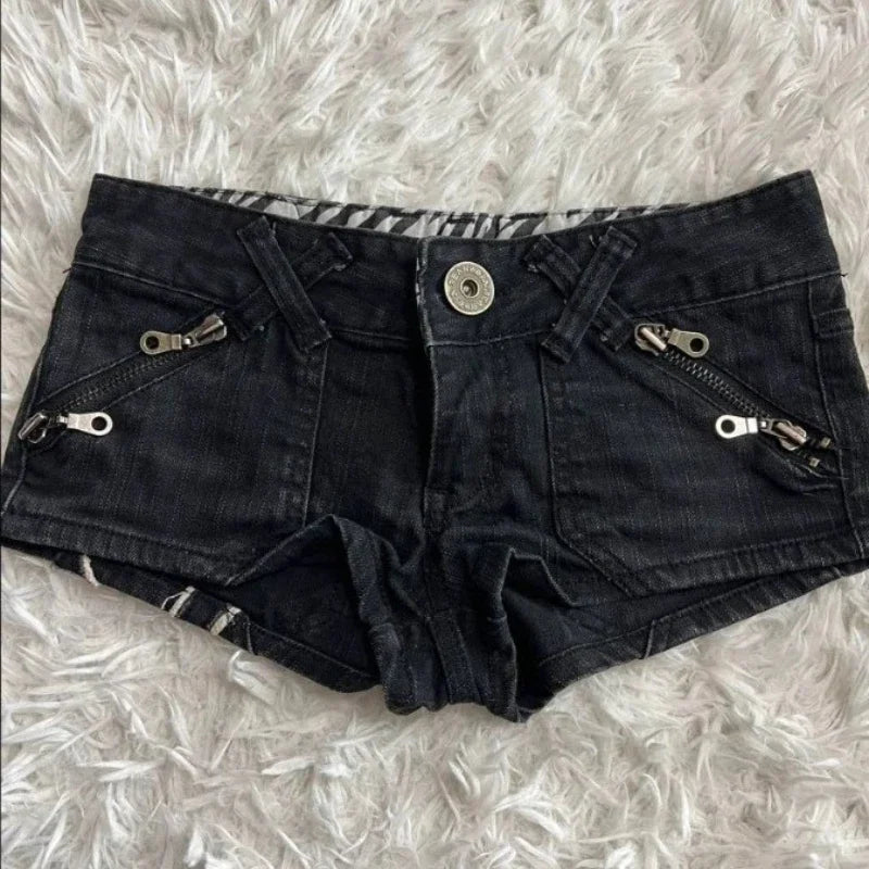 Women's Distressed Denim Shorts – Low Rise Union Jack Flag Patch