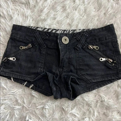 Women's Distressed Denim Shorts – Low Rise Union Jack Flag Patch
