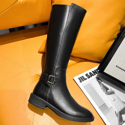 Women's Knee-High Riding Boots Black PU Leather