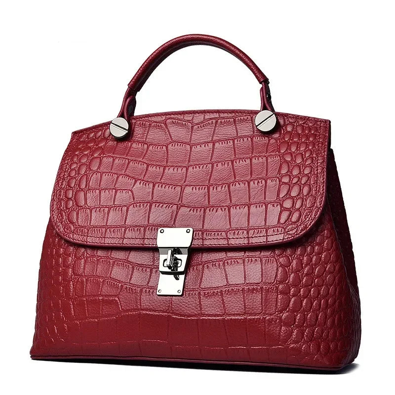 Alligator-Embossed Genuine Leather Women's Satchel Handbag