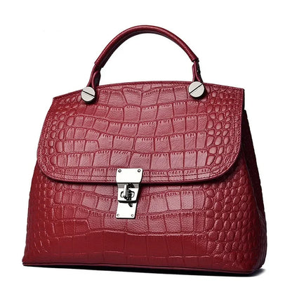 Alligator-Embossed Genuine Leather Women's Satchel Handbag