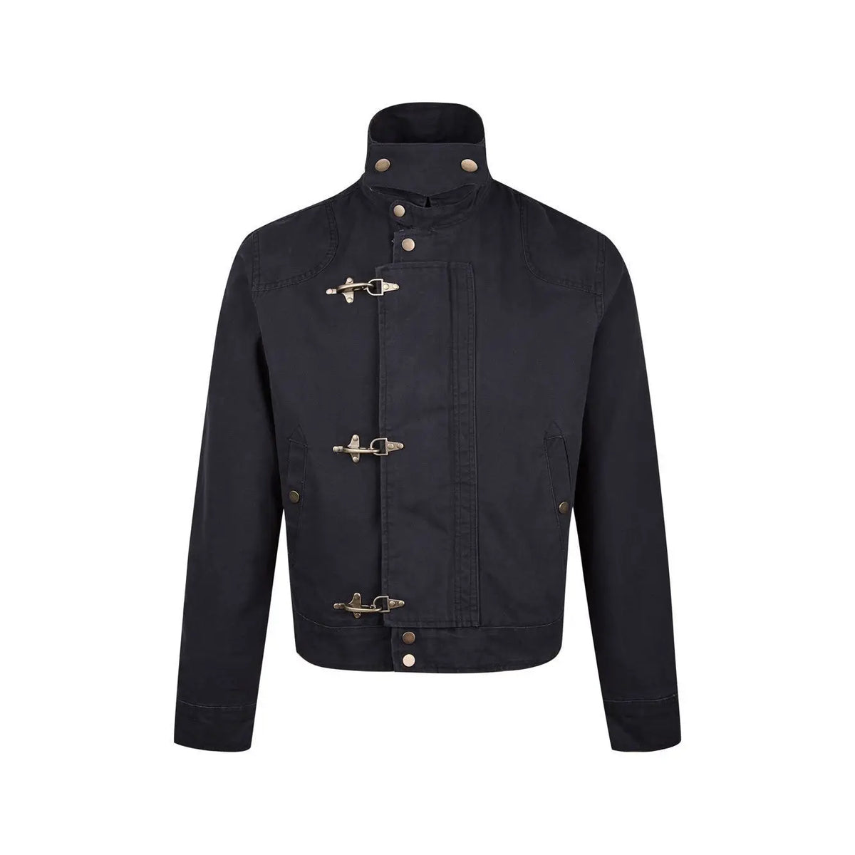Mens Jacket Harajuku American Vintage Streetwear Buckle Short Workwear Coat Stand Collar Loose Fit