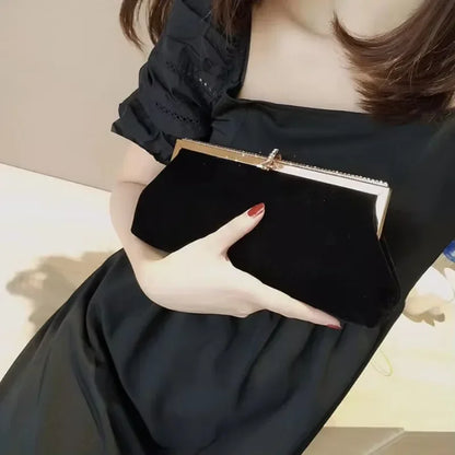 Women Retro Black Velvet Evening Clutch Bag