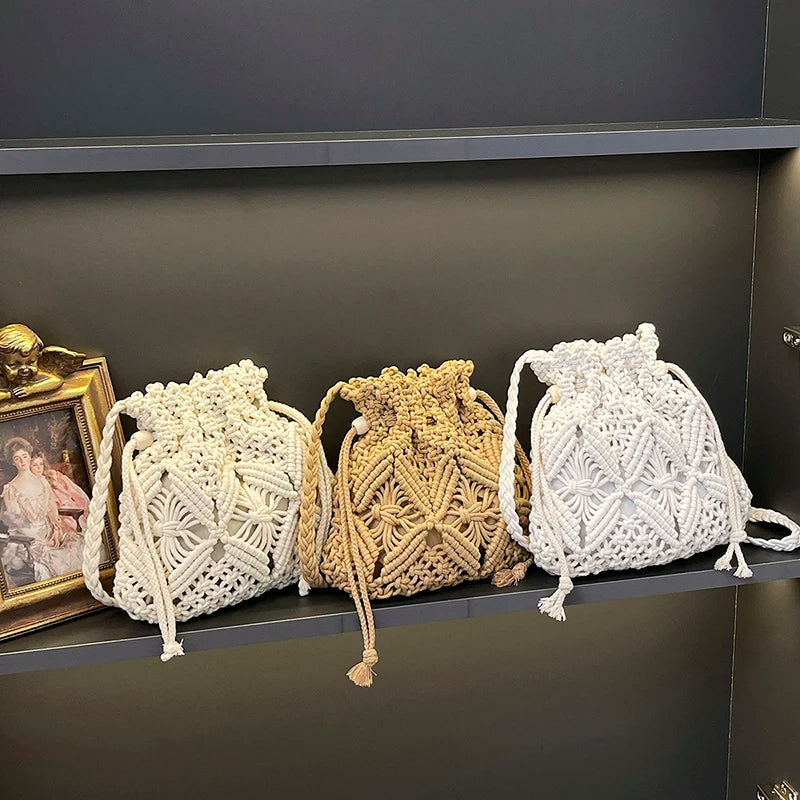 Woven Raffia Crossbody Bag for Women – Boho Knit Beach Purse