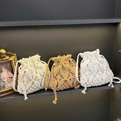 Woven Raffia Crossbody Bag for Women – Boho Knit Beach Purse