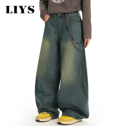 Men S American Retro Machete Wide-Leg Denim Pants Baggy Jeans Vintage Cut Curved Knife Loose Fit