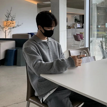 Men's Polo Neck Knit Sweater – Korean Style Pullover