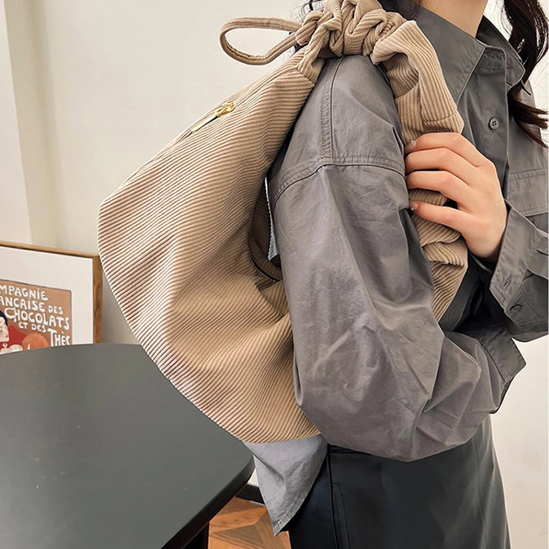Corduroy Drawstring Cloud Dumpling Shoulder Bag