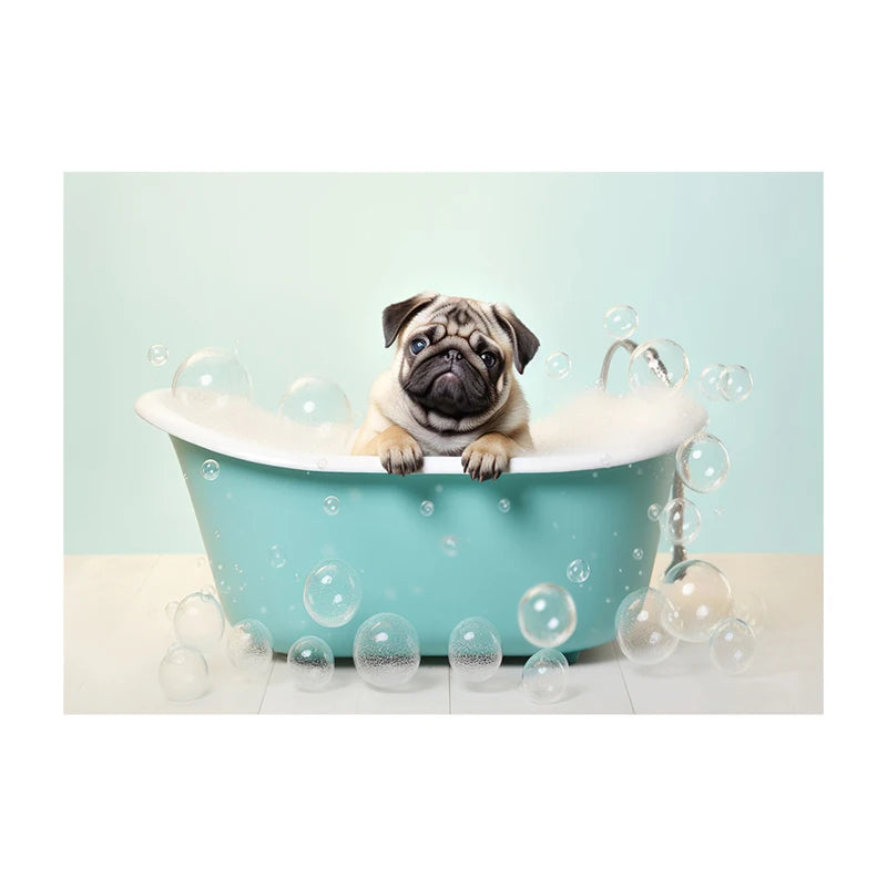Cute Dog in Bathtub Wall Art Poster – Funny Puppy Canvas Print