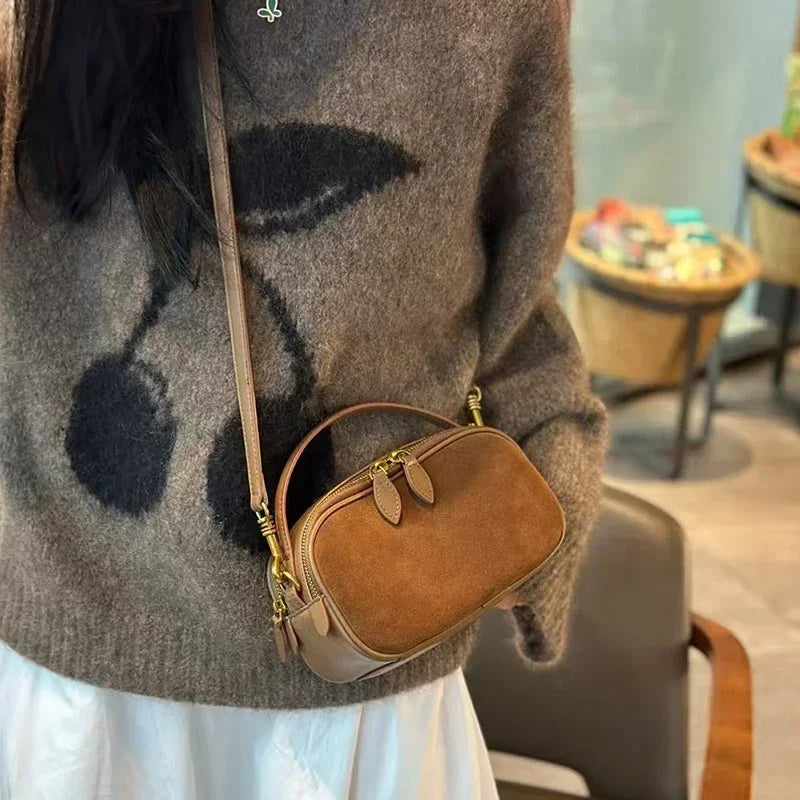 Russian Women's Genuine Suede Cowhide Leather Shoulder Bag