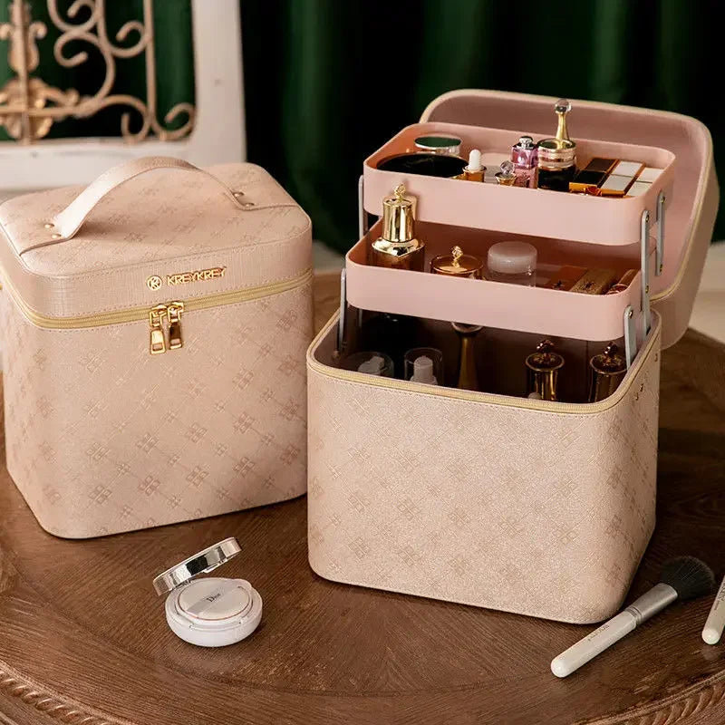 Large Professional Makeup Bag with Mirror – Cosmetic Organizer Case
