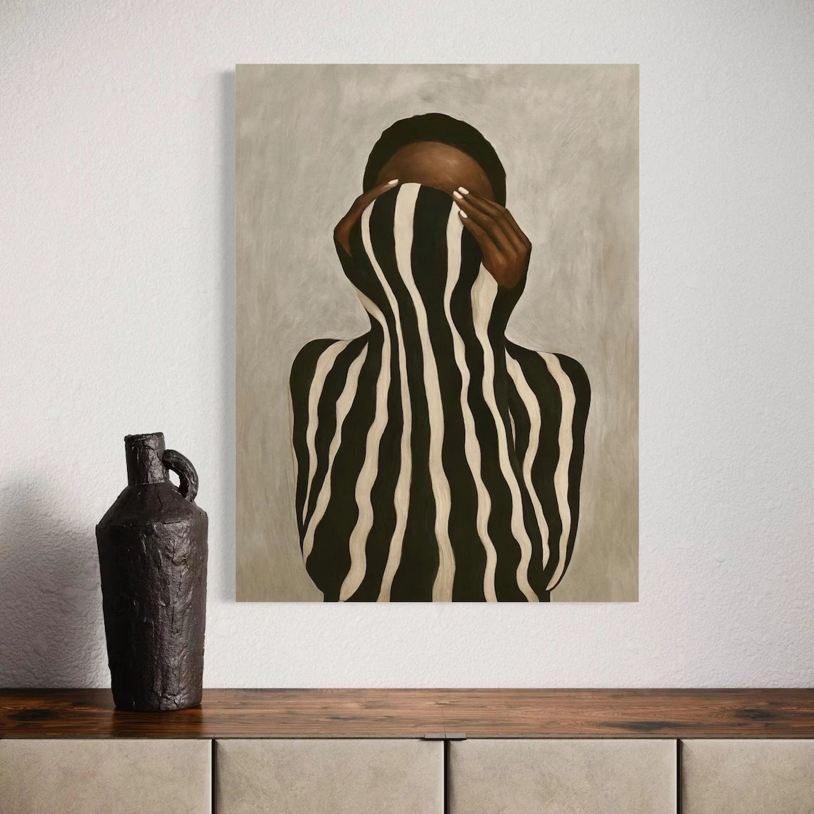 Abstract Black Woman Wall Art Print – Striped Figure Poster