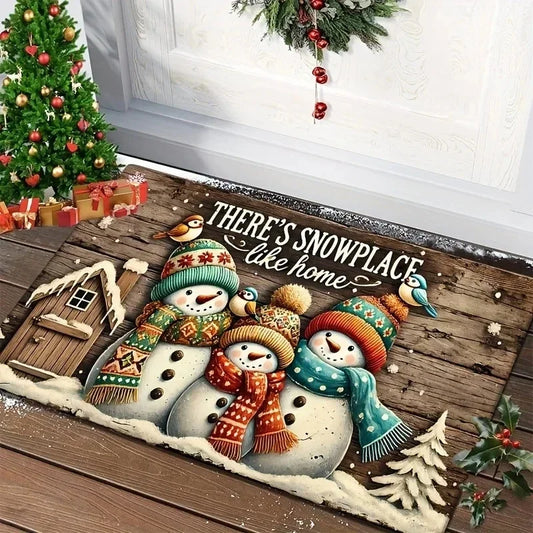 Christmas Snowman Welcome Mat – Washable Non-Slip Floor Rug