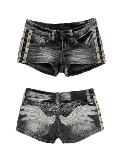 Y2K Angel Wings Vest & Denim Shorts Set – Punk Streetwear