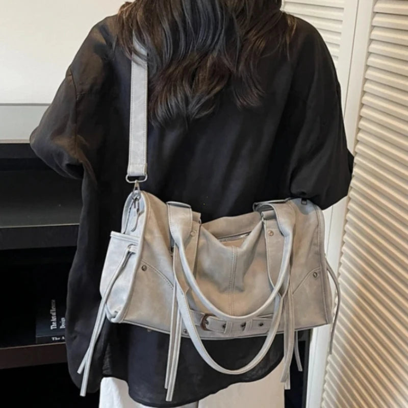 Retro Motorcycle Handbag Women Horizontal Tote Storage