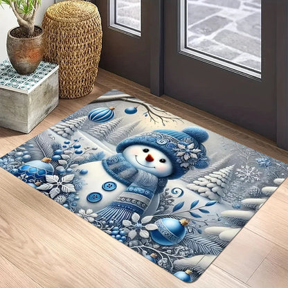 Christmas Snowman Welcome Mat – Washable Non-Slip Floor Rug