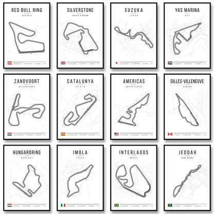 F1 Race Track Map Poster – Formula 1 Circuit Wall Art Print