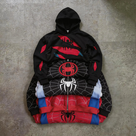 Spider Web Zip-Up Hoodie for Men – Gothic Oversized Jacket