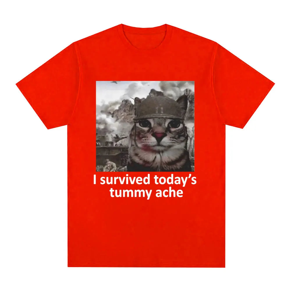 Funny Cat Meme T-Shirt – I Survived Today's Tummy Ache