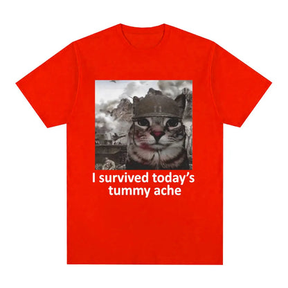 Funny Cat Meme T-Shirt – I Survived Today's Tummy Ache