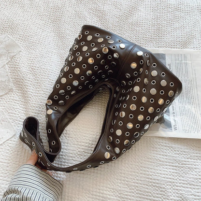 Punk Rivet Hobo Bag – PU Leather Shoulder Bag for Women