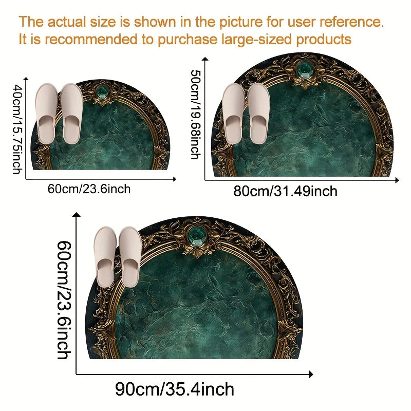 Luxury Semicircle Doormat – Gold Framed Green Marble Floor Mat