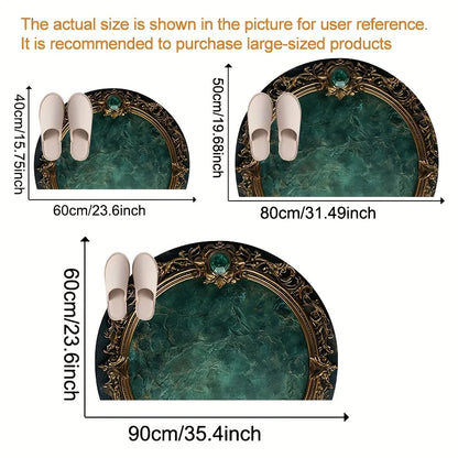 Luxury Semicircle Doormat – Gold Framed Green Marble Floor Mat