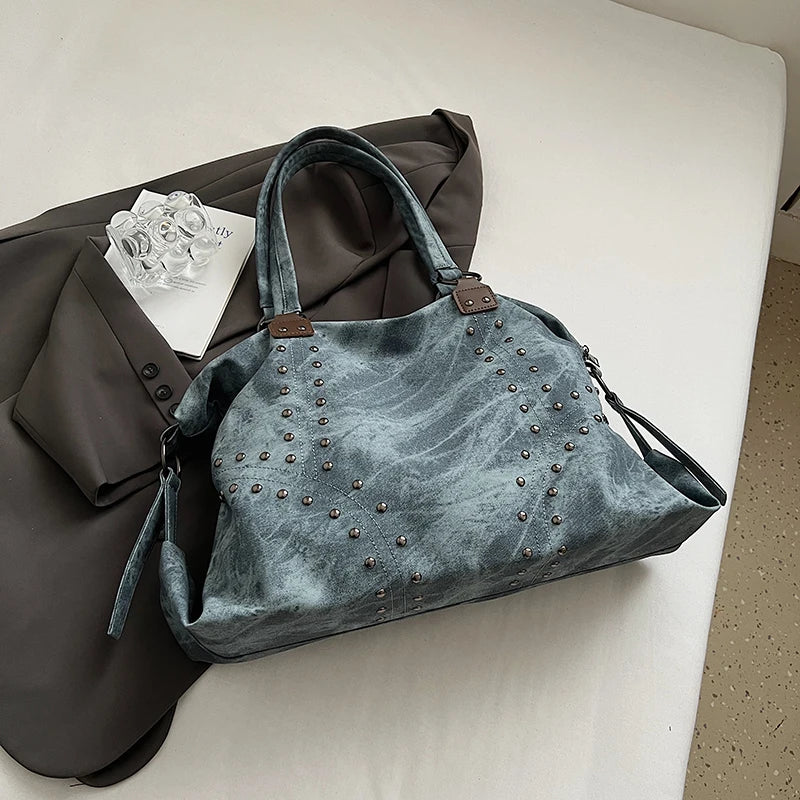 Rivets Large Capacity PU Leather Shoulder Bag