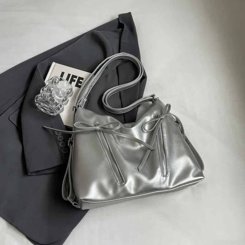 Bow Detail PU Leather Shoulder Bag for Women