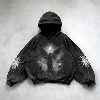 Angel Graphic Oversized Hoodie – Y2K Goth Streetwear Women