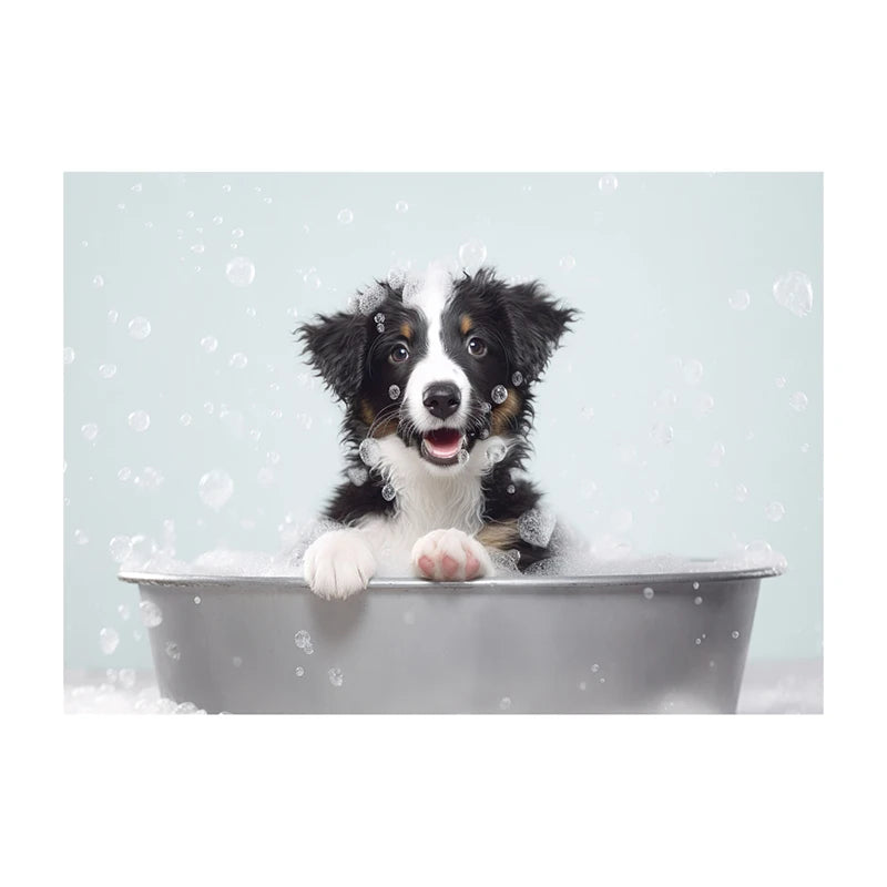 Cute Dog in Bathtub Wall Art Poster – Funny Puppy Canvas Print