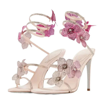 Eilyken Crystal Butterfly Wrap Ankle Strap Stiletto Sandals – Women's Open Toe Heels