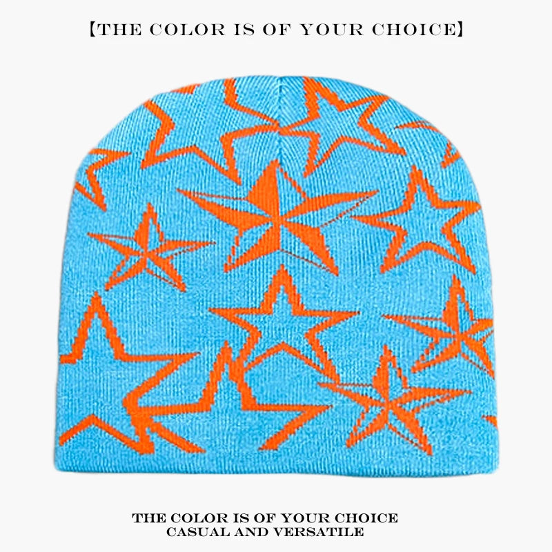 Star Print Beanie Hat – Unisex Hip Hop Knit Cap for Fall & Winter